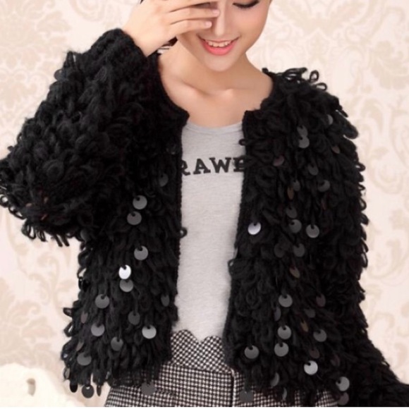 Light pink very warm sequined knit jacket - Picture 5 of 8